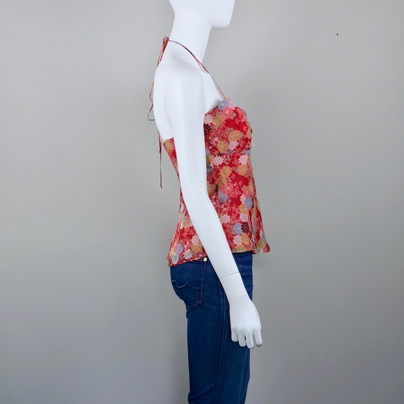 {Shoshanna} Floral Print Halter Strapless Silk Top - Picture 3 of 8